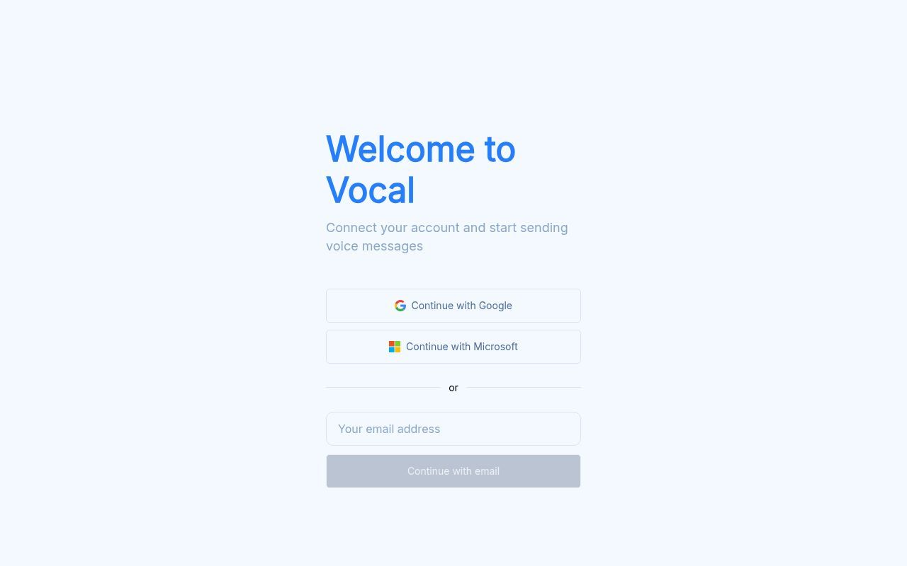 Homepage screenshot of app.vocal.email