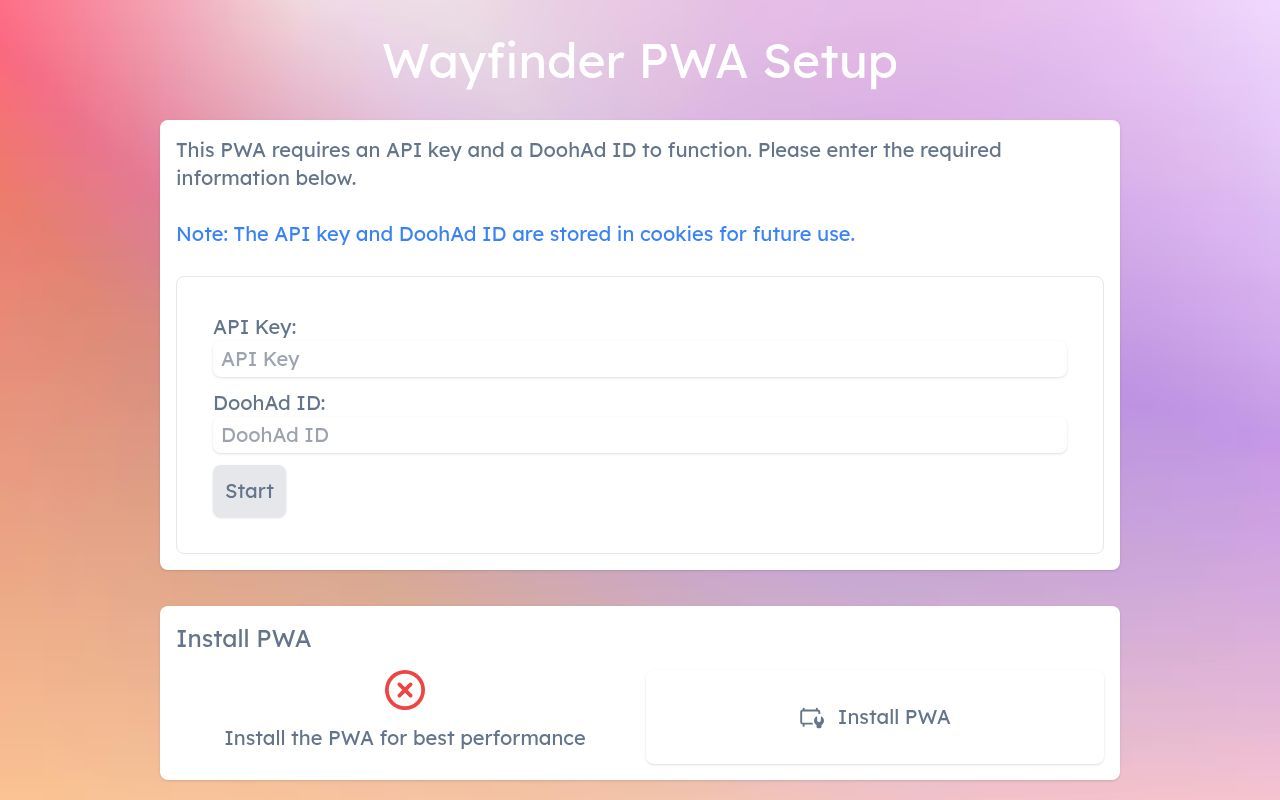 Homepage screenshot of app.wayfinder.acquiredigital.com