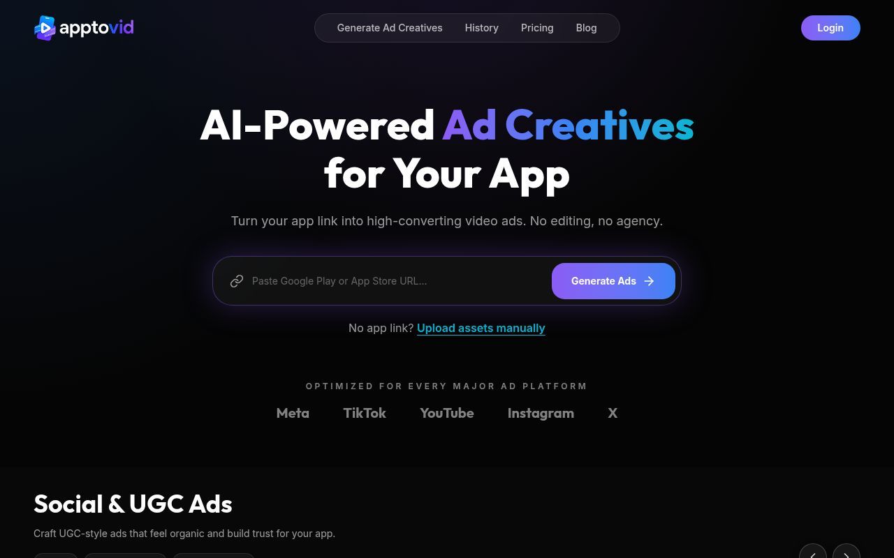 Homepage screenshot of apptovid.com