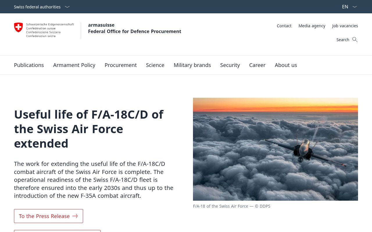 Homepage screenshot of ar.admin.ch