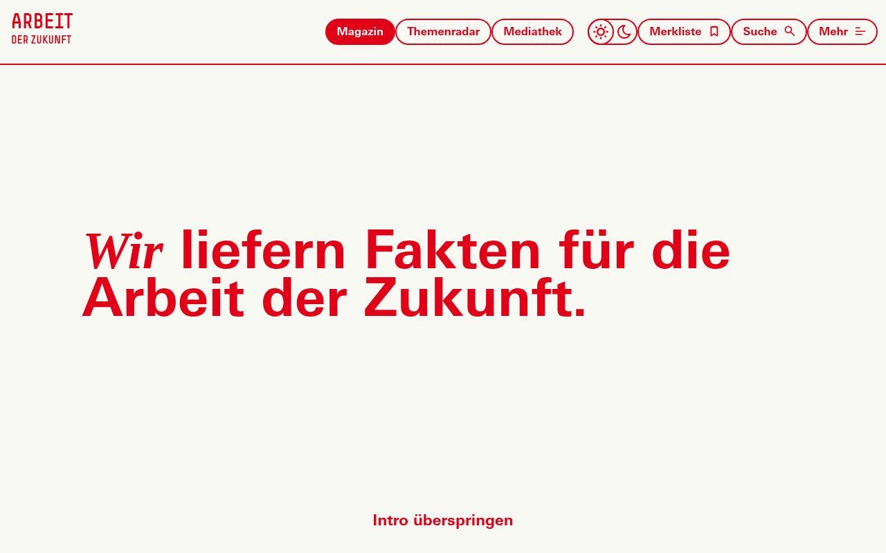 Homepage screenshot of arbeit-der-zukunft.de