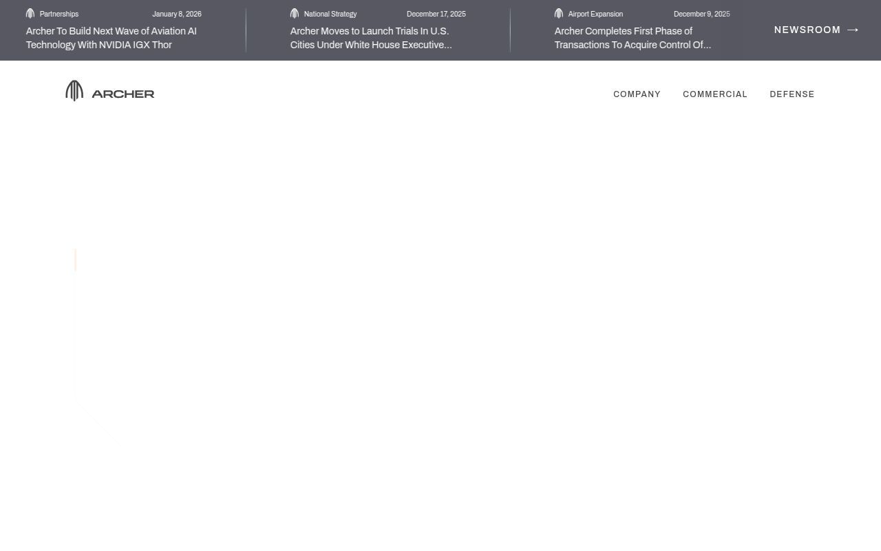 Homepage screenshot of archer.com