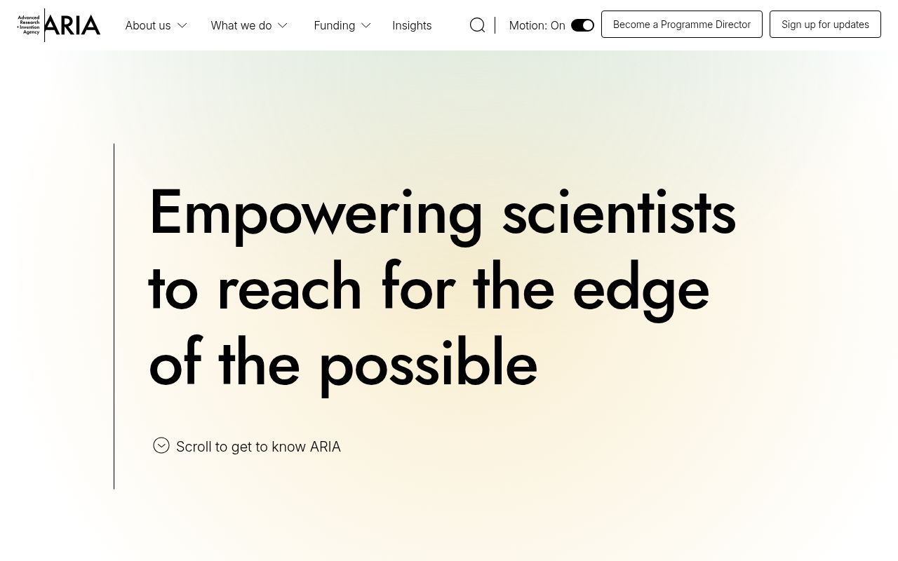 Homepage screenshot of aria.org.uk