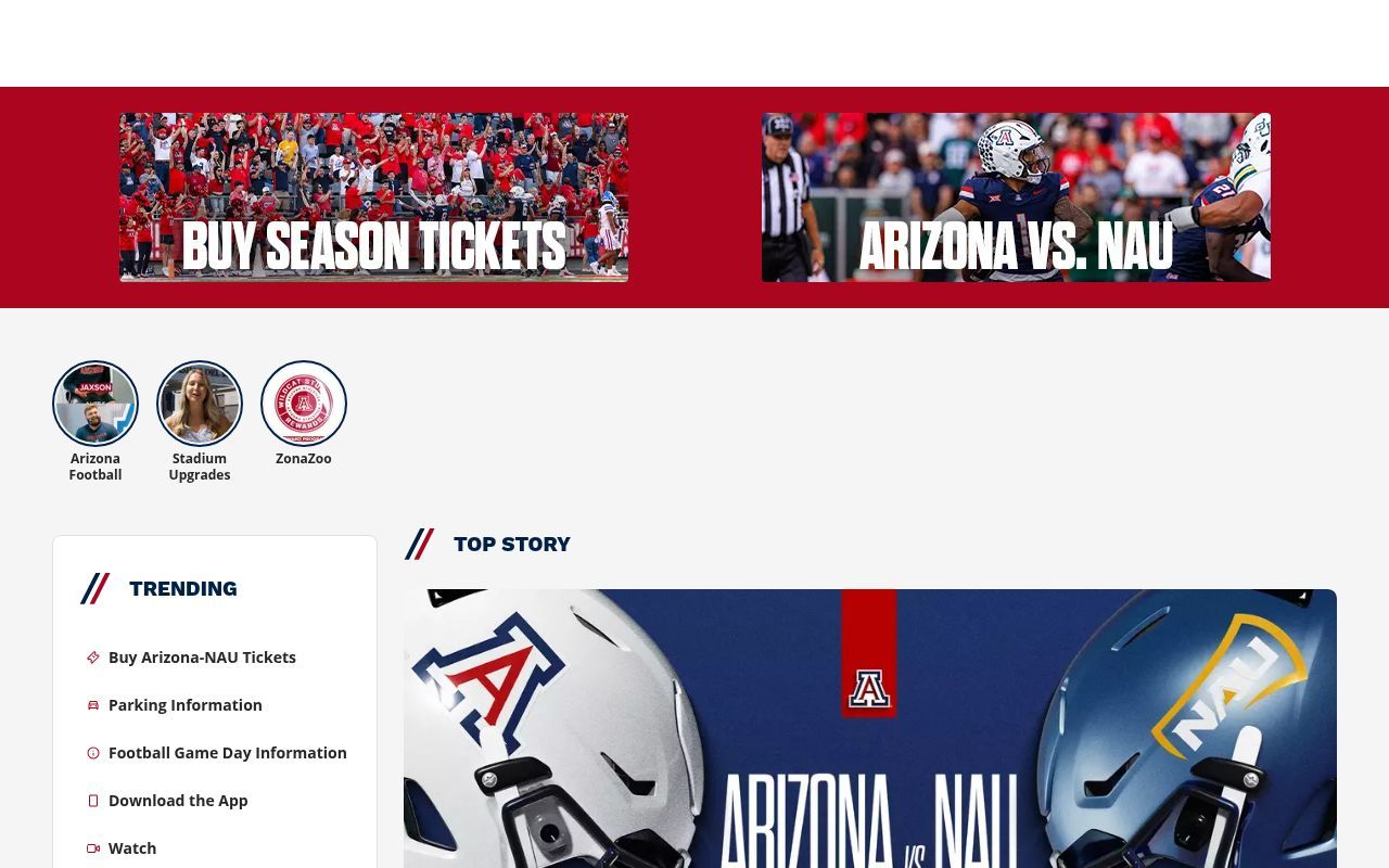 Homepage screenshot of arizonawildcats.com