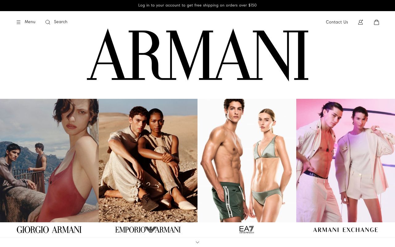Homepage screenshot of armani.com