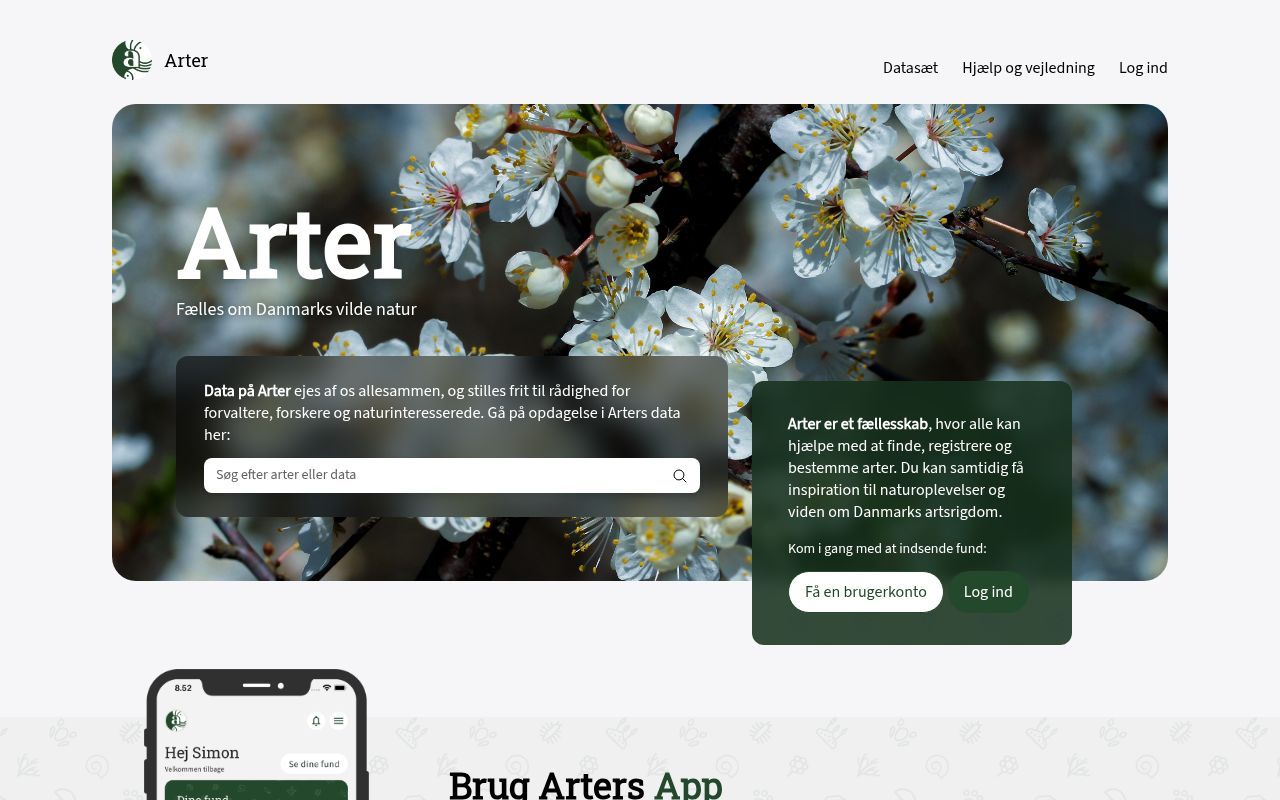 Homepage screenshot of arter.dk