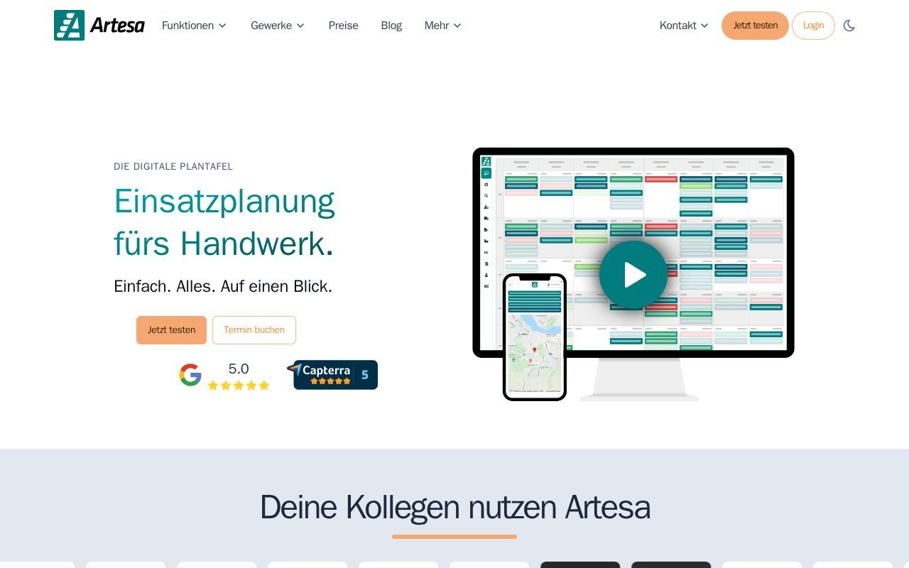 Homepage screenshot of artesa.de