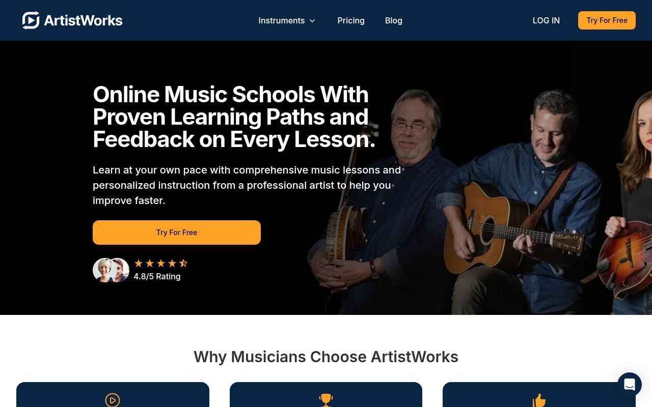 Homepage screenshot of artistworks.com