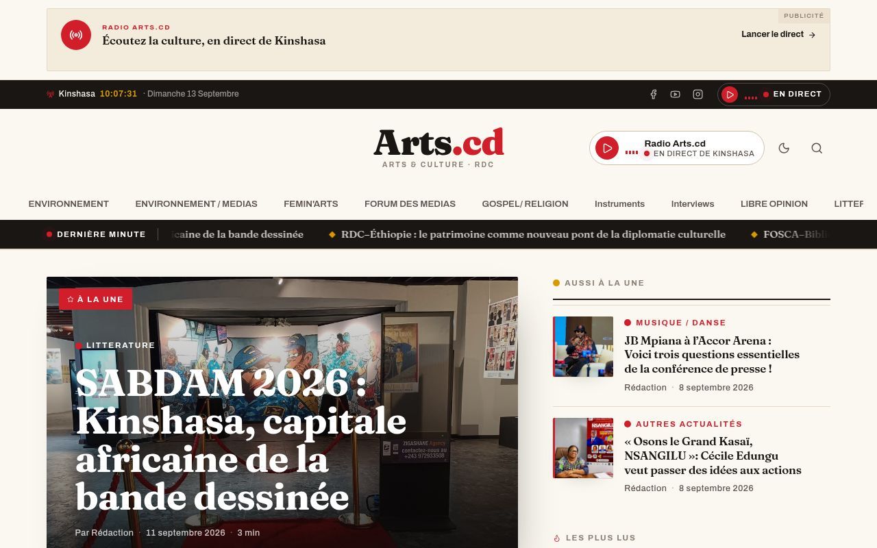 Homepage screenshot of arts.cd