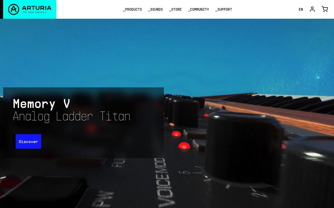 Homepage screenshot of arturia.com