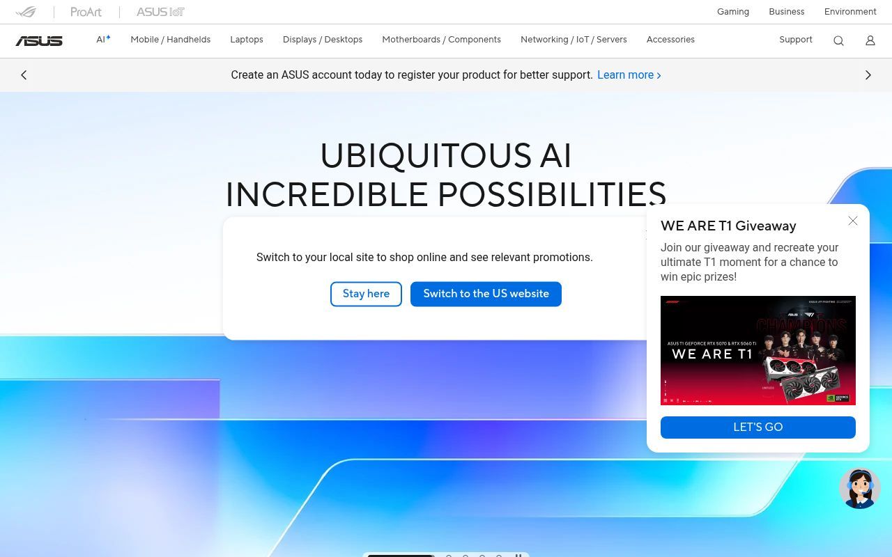 Homepage screenshot of asus.com