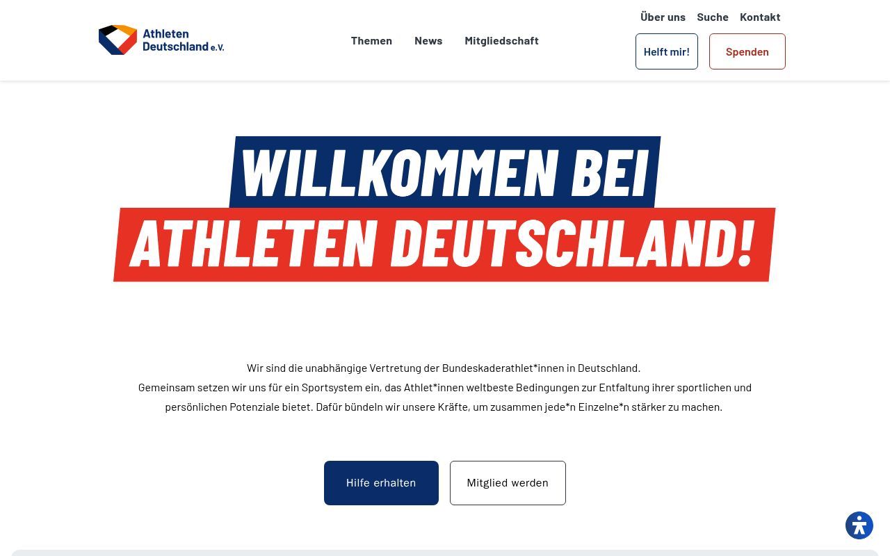 Homepage screenshot of athleten-deutschland.org