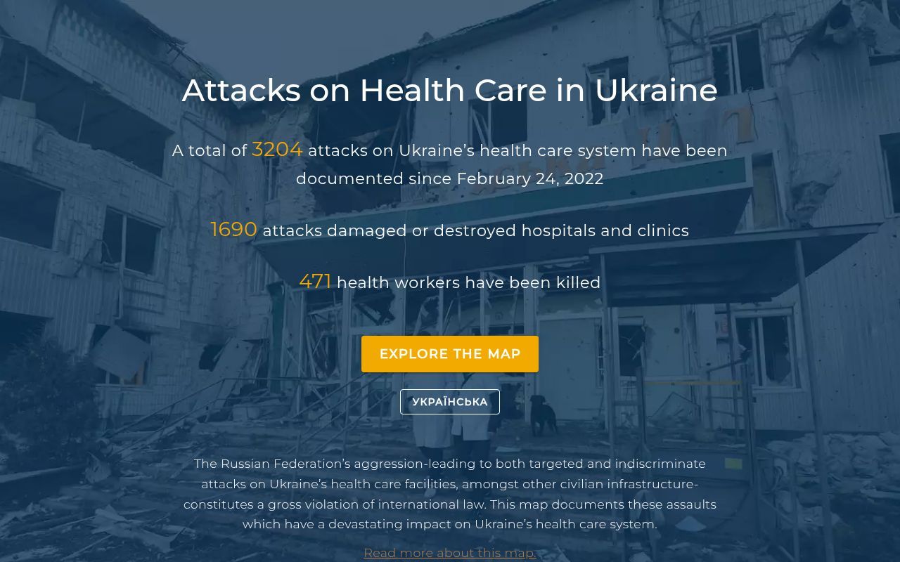 Homepage screenshot of attacksonhealthukraine.org