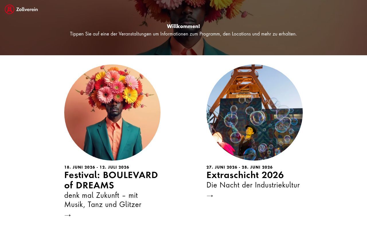 Homepage screenshot of auf-zollverein.de