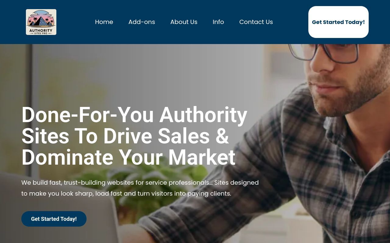 Homepage screenshot of authoritysitespro.com