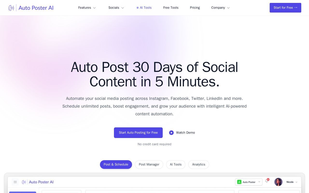Homepage screenshot of autoposter.ai