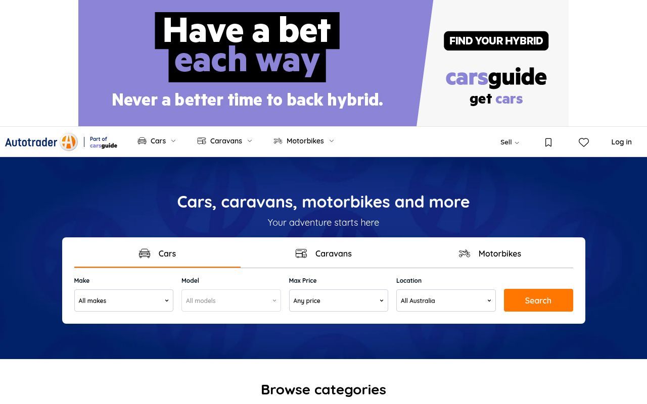 Homepage screenshot of autotrader.com.au