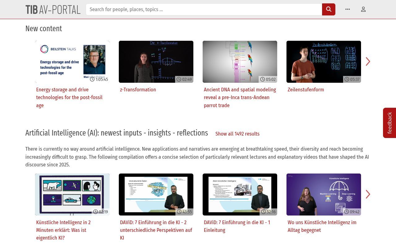 Homepage screenshot of av.tib.eu