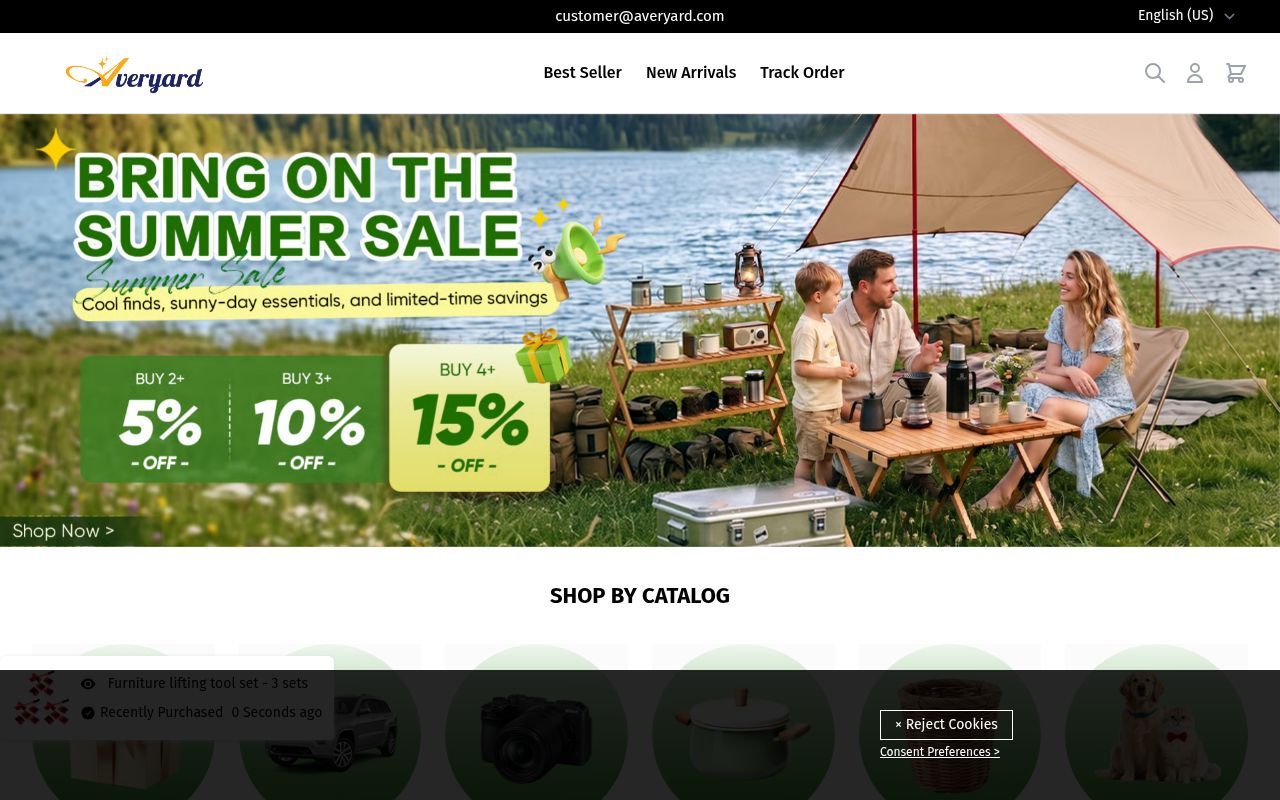 Homepage screenshot of averyard.com