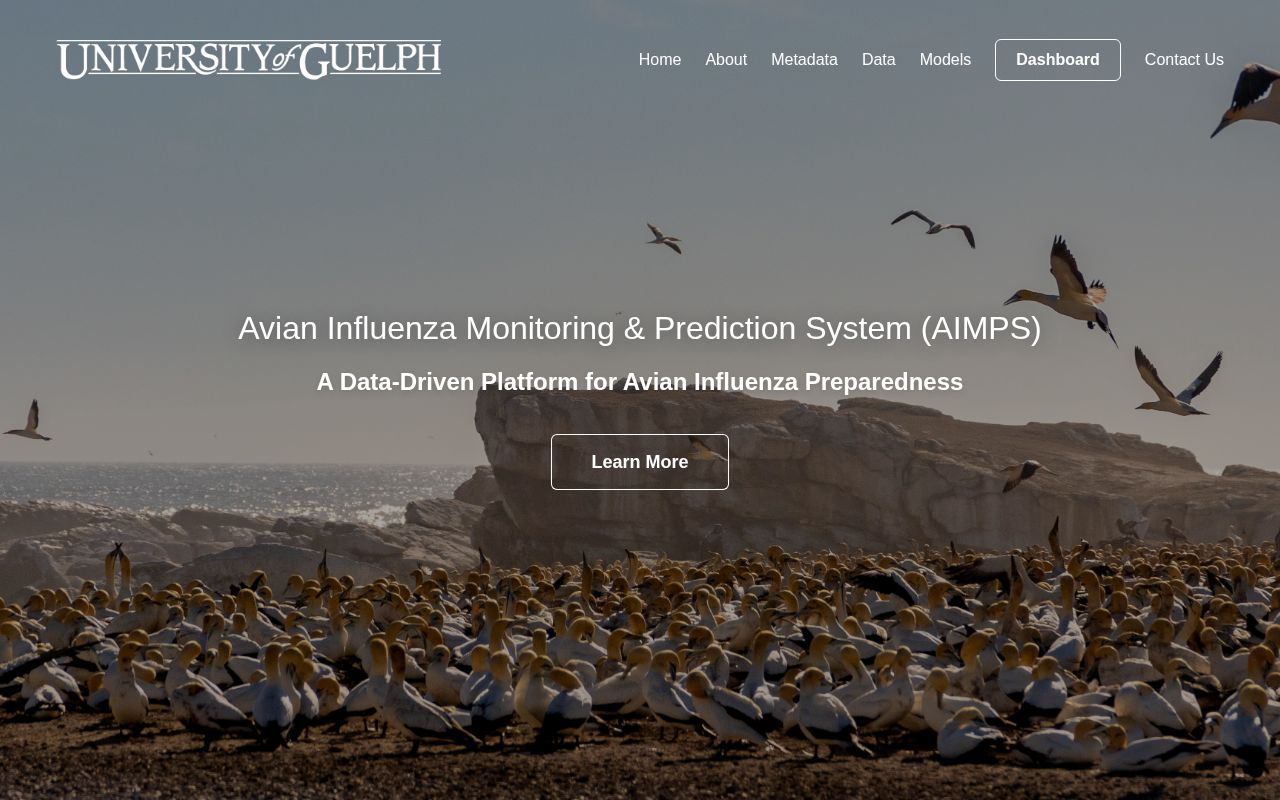 Homepage screenshot of avianfludashboard.ca
