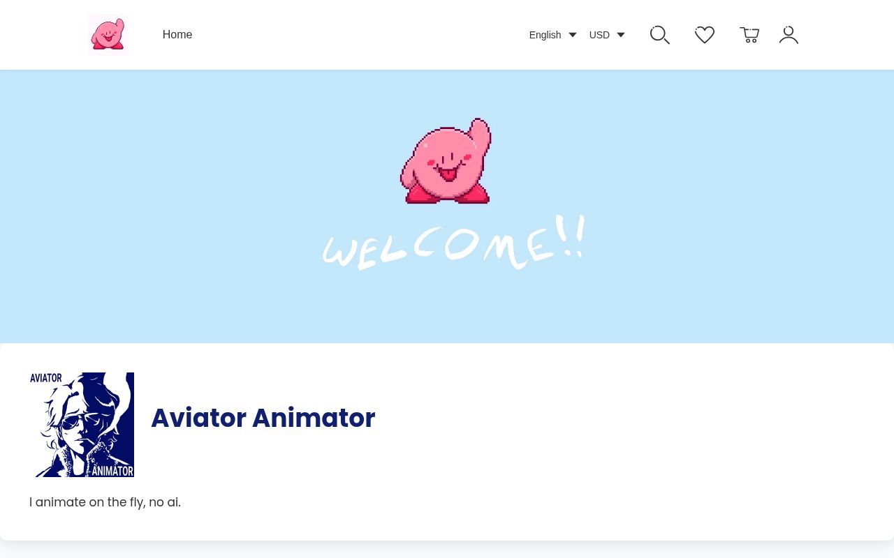 Homepage screenshot of aviatoranimator.artiststore.com