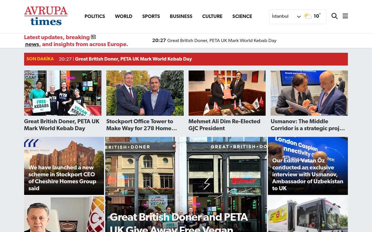 Homepage screenshot of avrupatimes.com