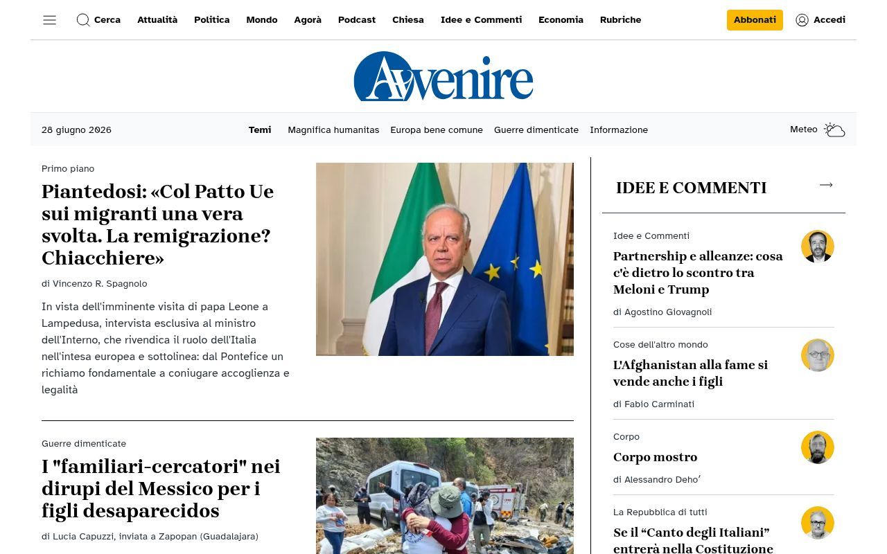 Homepage screenshot of avvenire.it
