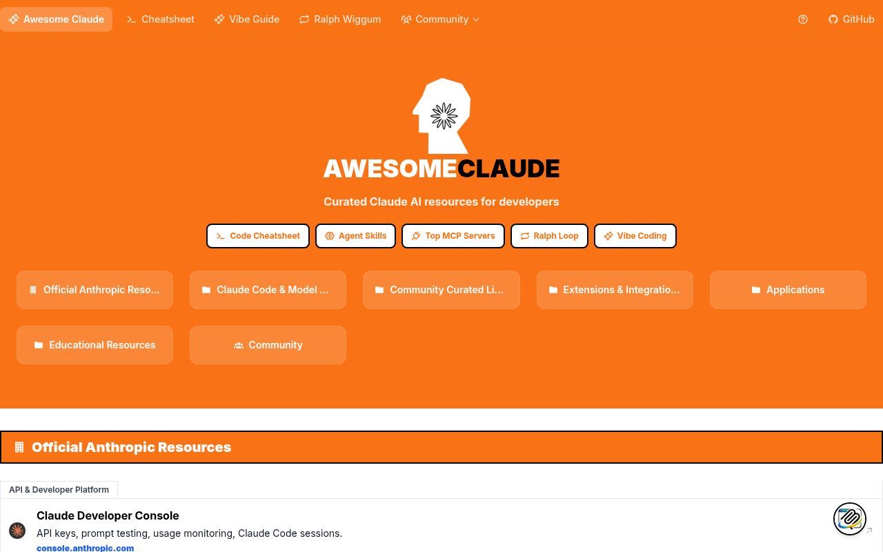 Homepage screenshot of awesomeclaude.ai