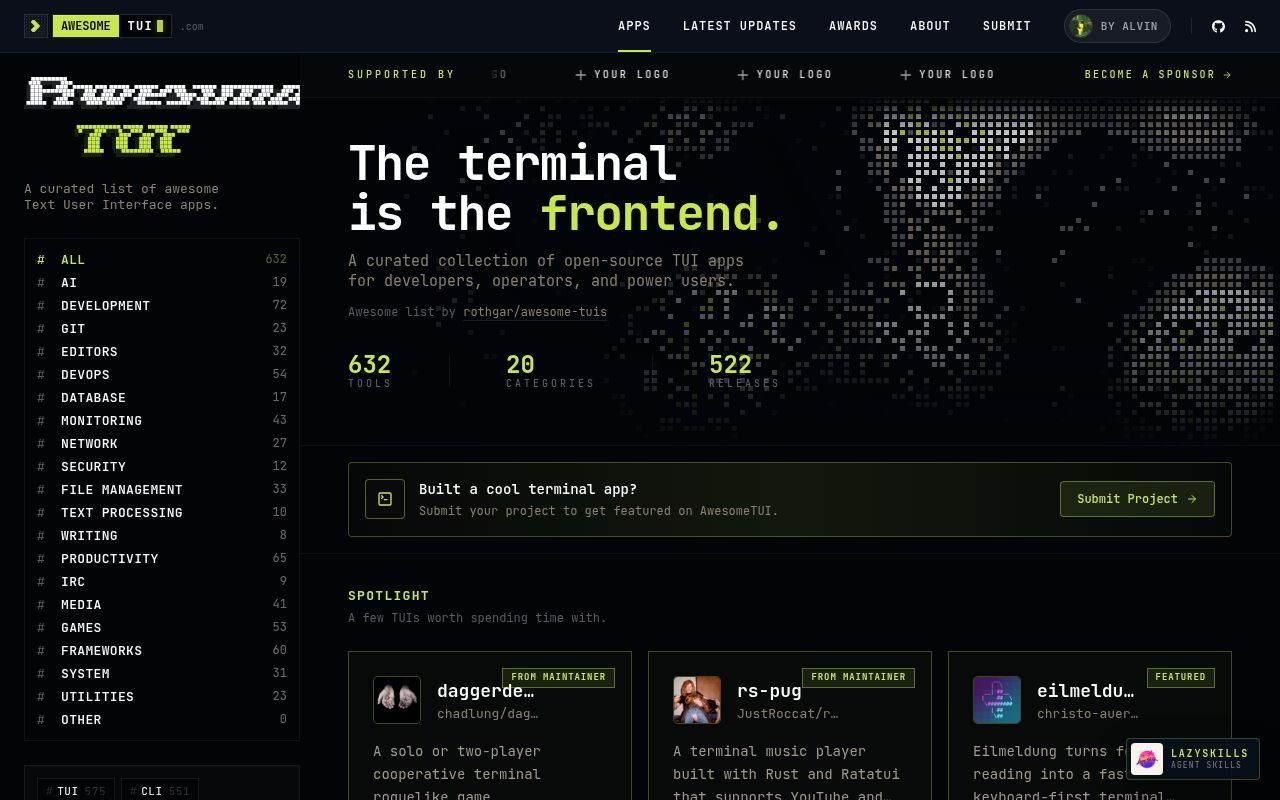 Homepage screenshot of awesometui.com