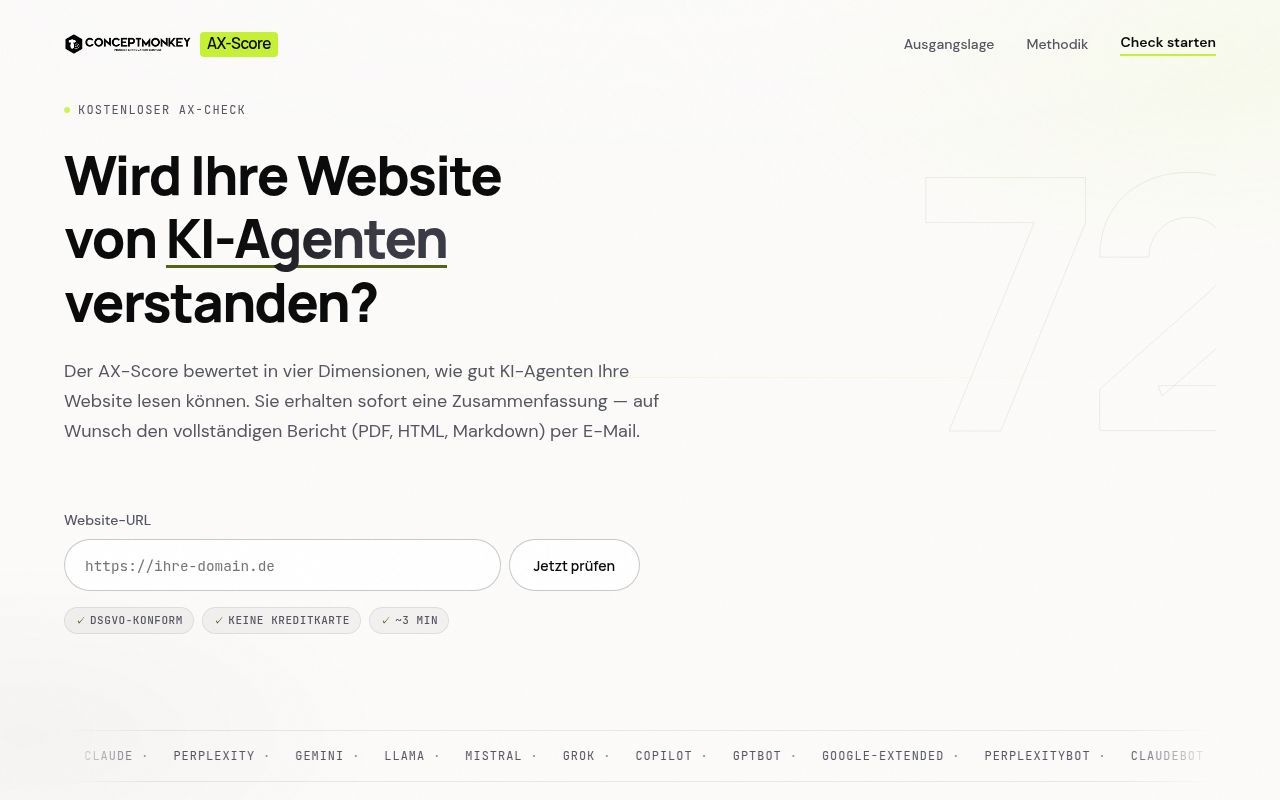 Homepage screenshot of ax-score.monkeytribe.de