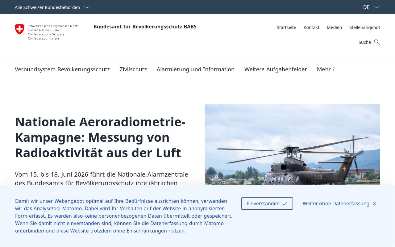 Homepage screenshot of babs.admin.ch
