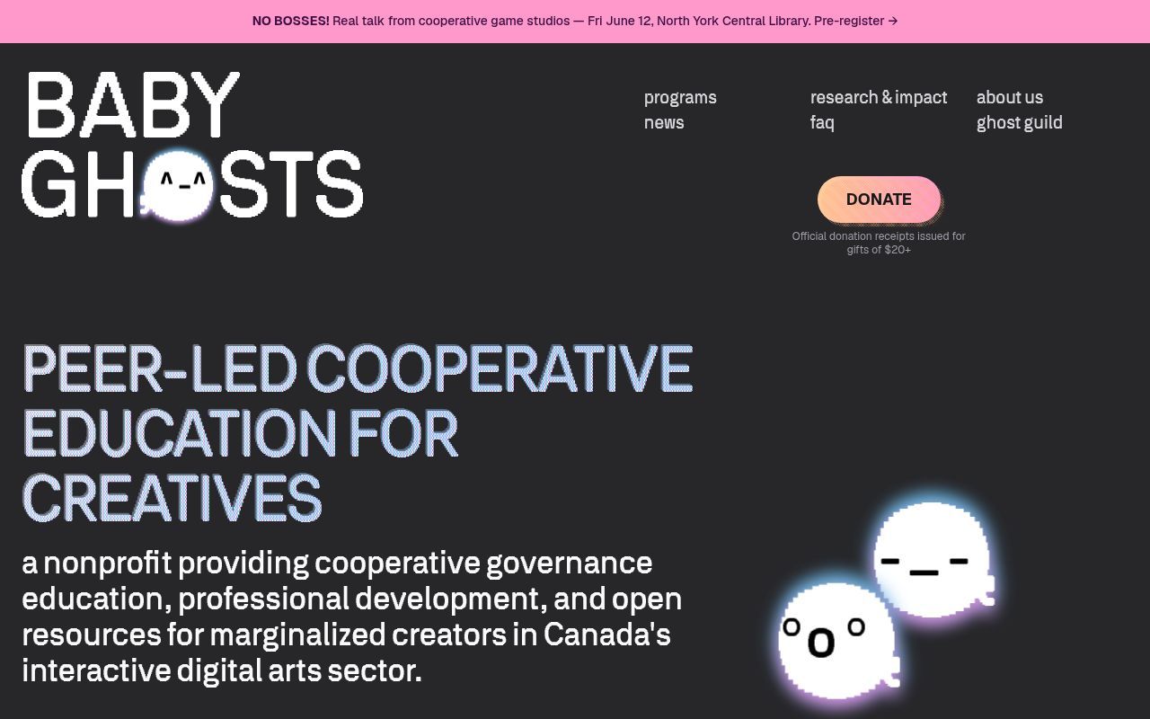 Homepage screenshot of babyghosts.fund