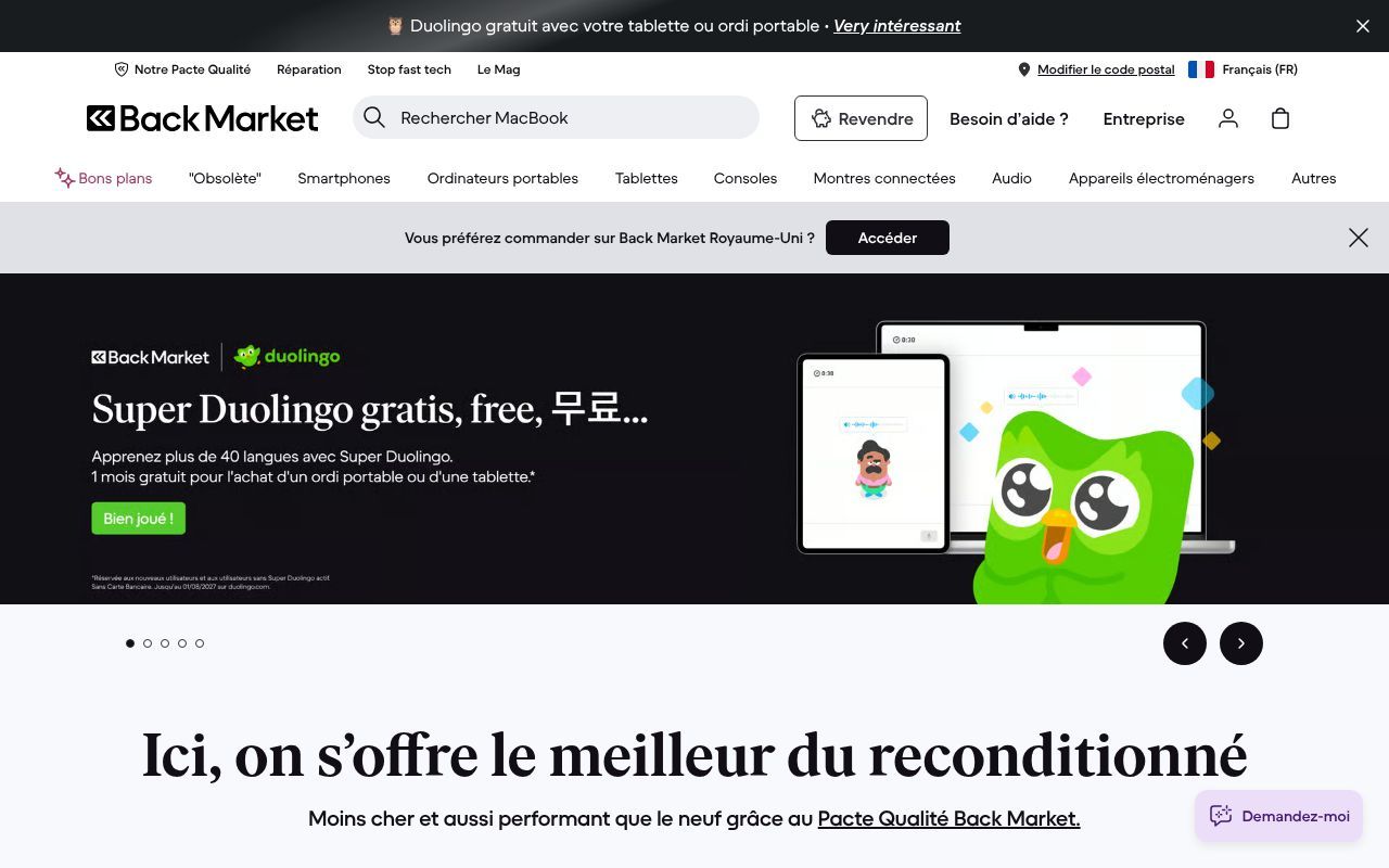 Homepage screenshot of backmarket.fr