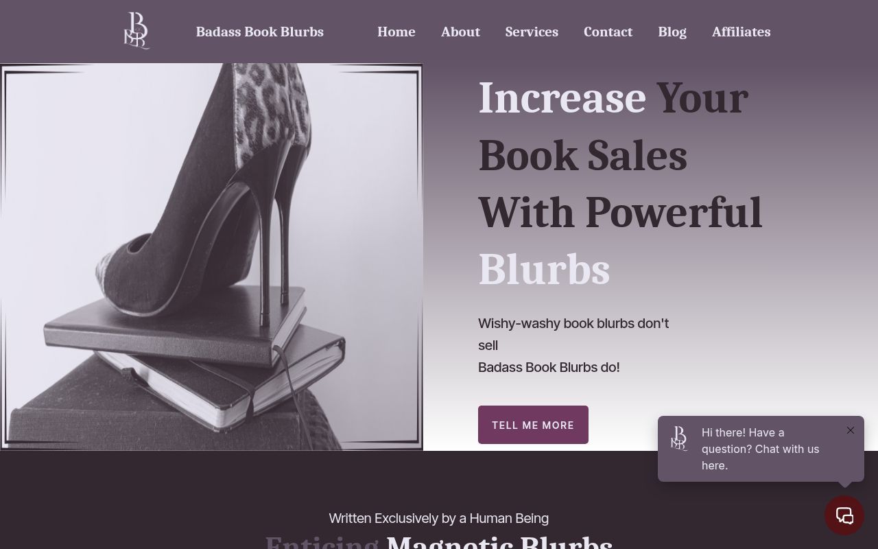 Homepage screenshot of badassbookblurbs.com