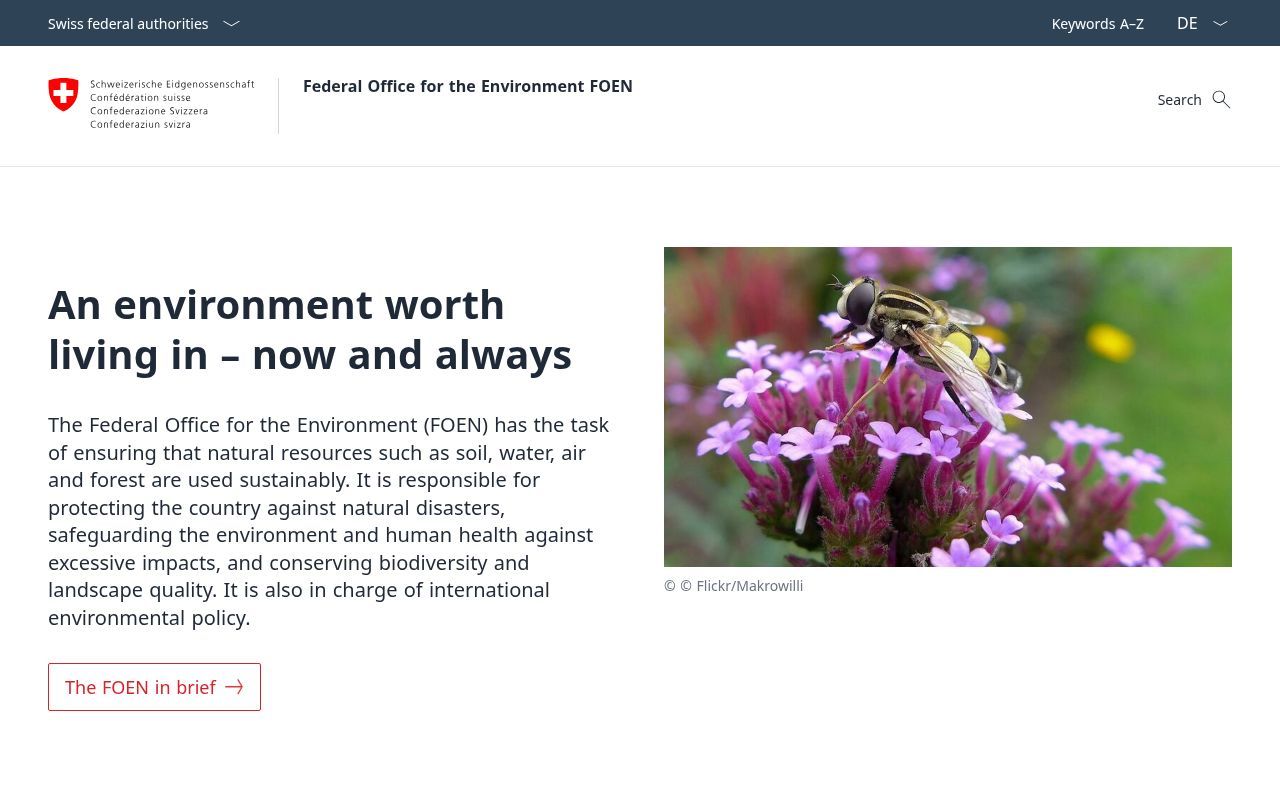 Homepage screenshot of bafu.admin.ch