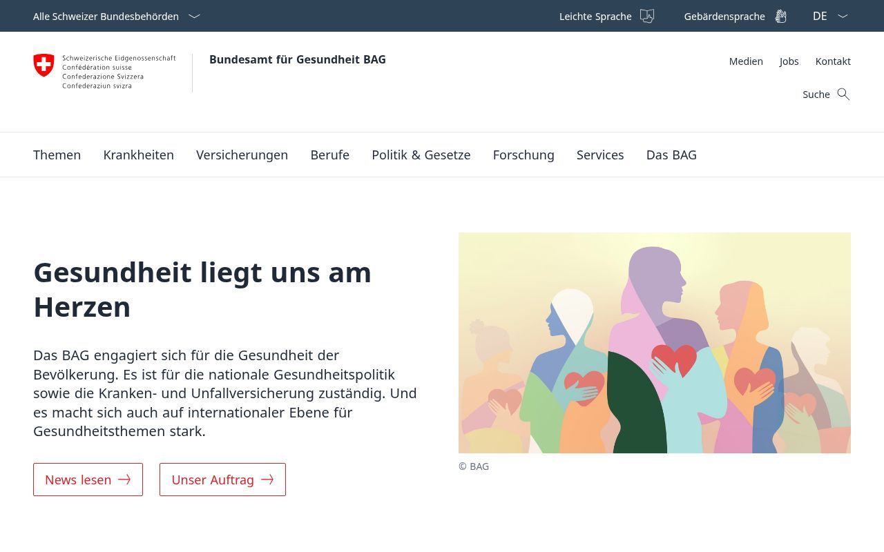 Homepage screenshot of bag.admin.ch