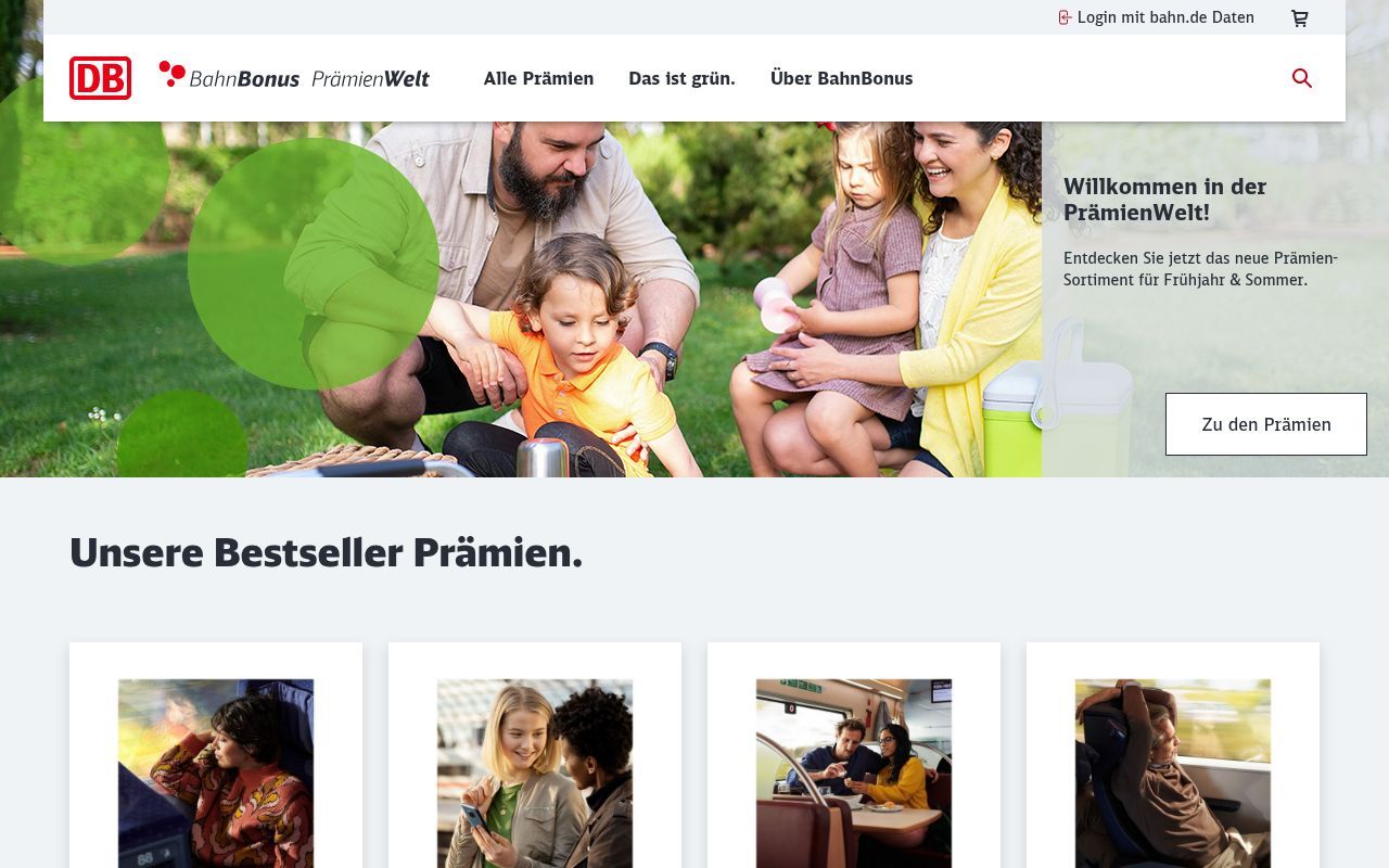 Homepage screenshot of bahnbonus-praemienwelt.de