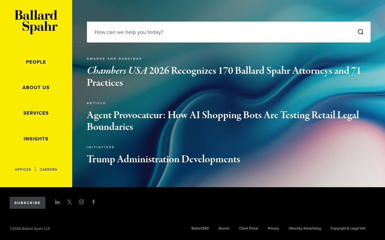 Homepage screenshot of ballardspahr.com