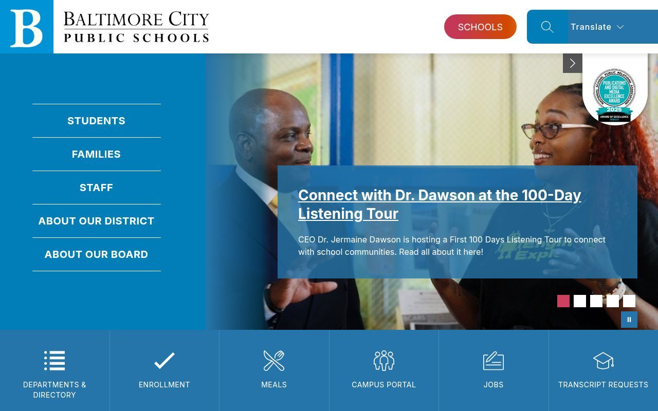 Homepage screenshot of baltimorecityschools.org