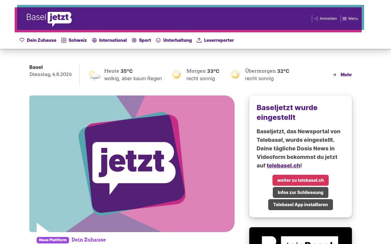 Homepage screenshot of baseljetzt.ch