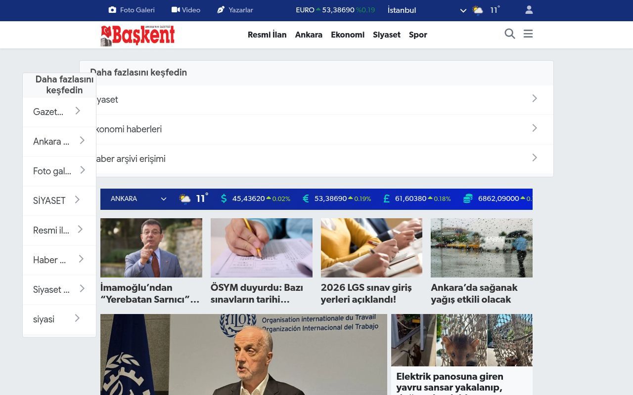 Homepage screenshot of baskentgazete.com.tr