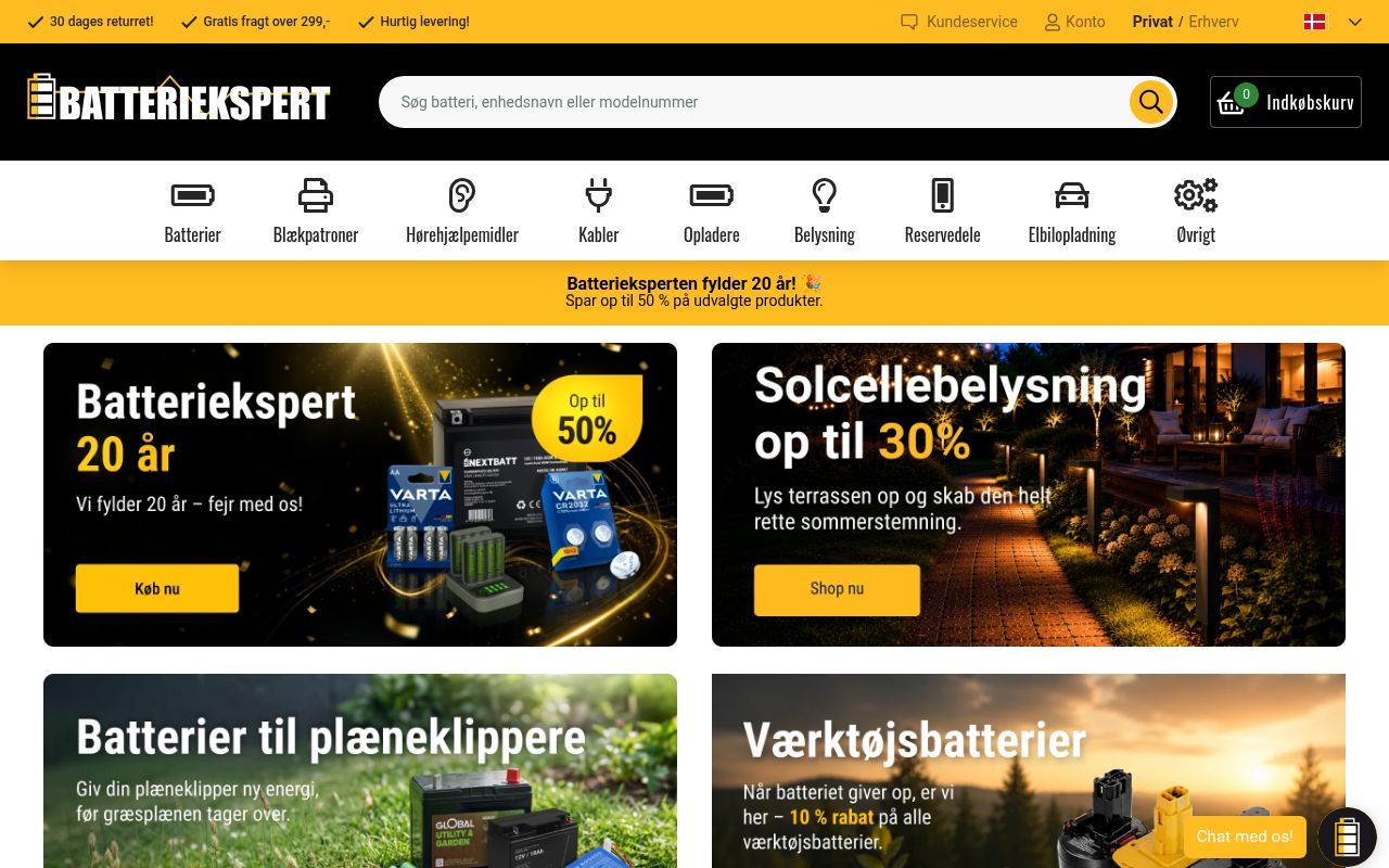 Homepage screenshot of batteriekspert.dk
