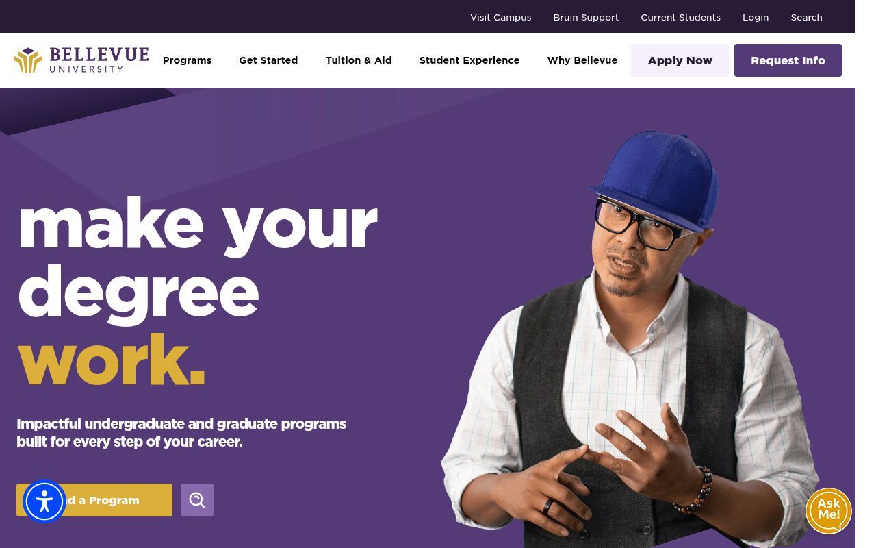 Homepage screenshot of bellevue.edu