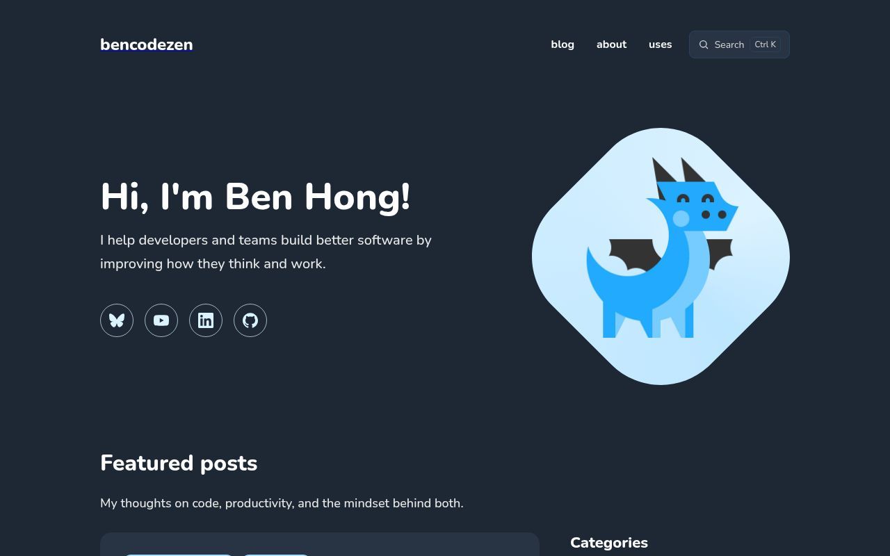 Homepage screenshot of bencodezen.io