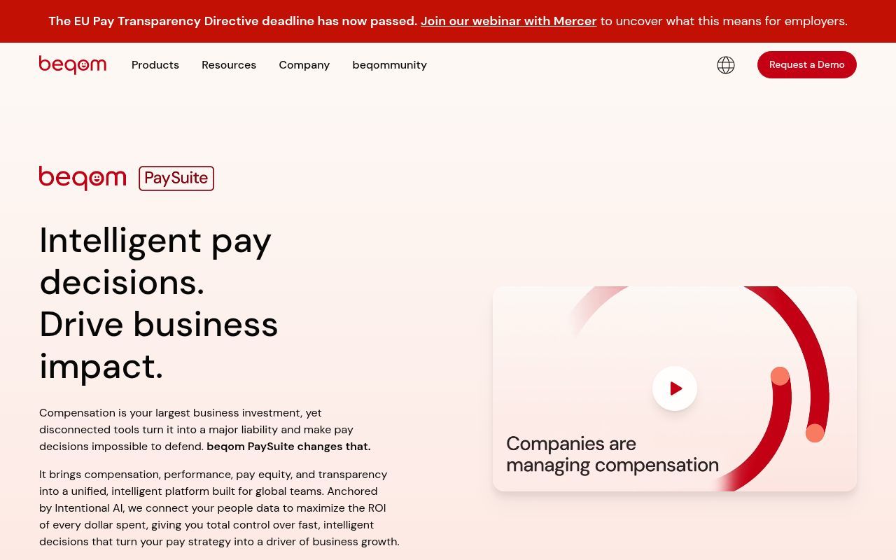 Homepage screenshot of beqom.com