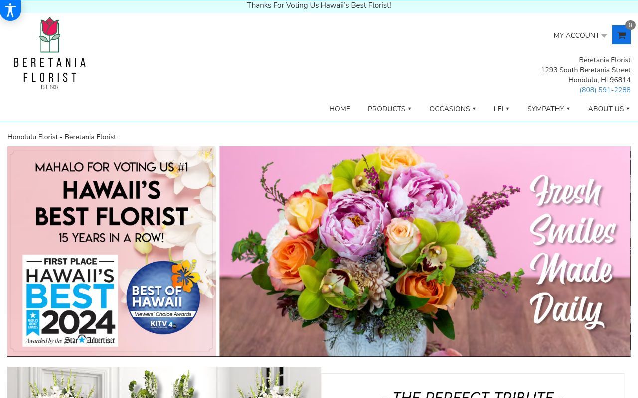 Homepage screenshot of beretaniaflorist.com
