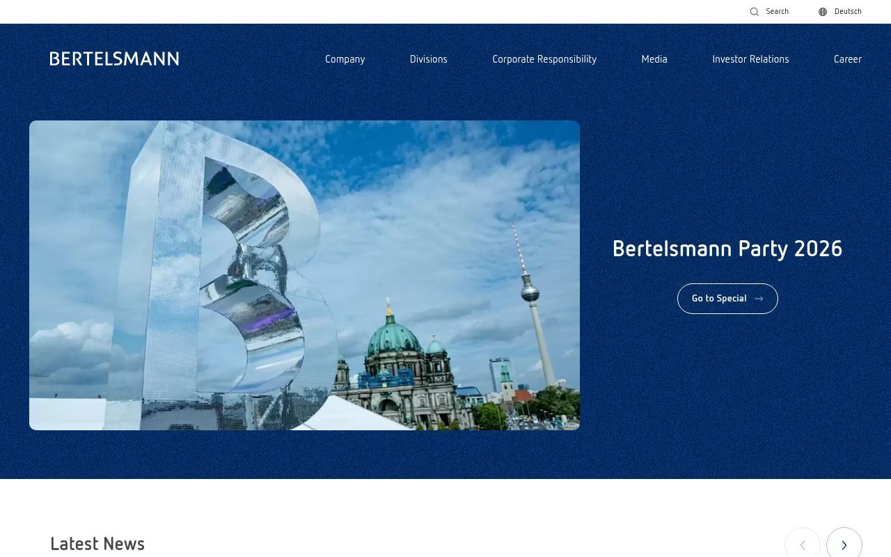 Homepage screenshot of bertelsmann.com