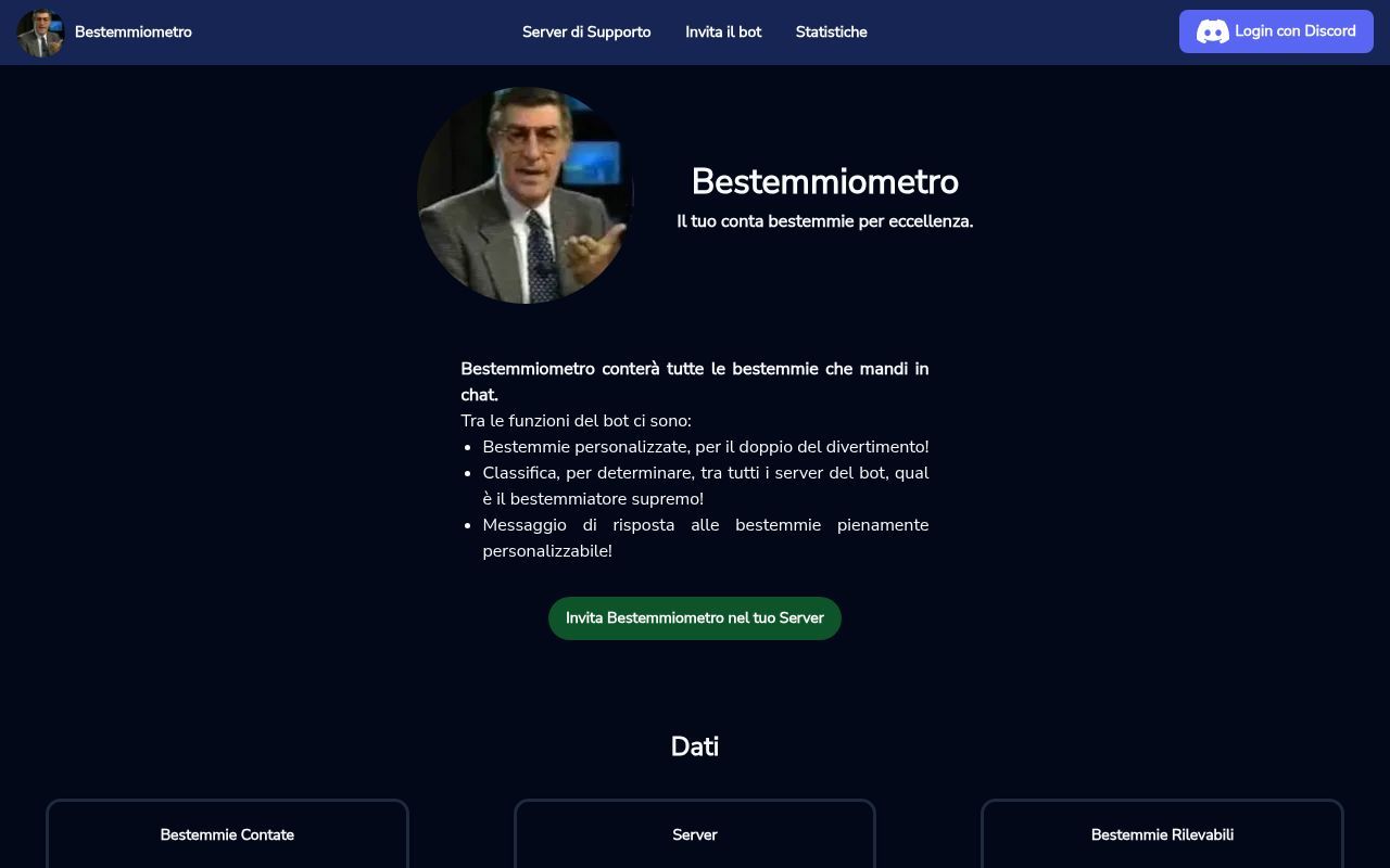 Homepage screenshot of bestemmiometro.porcod.io