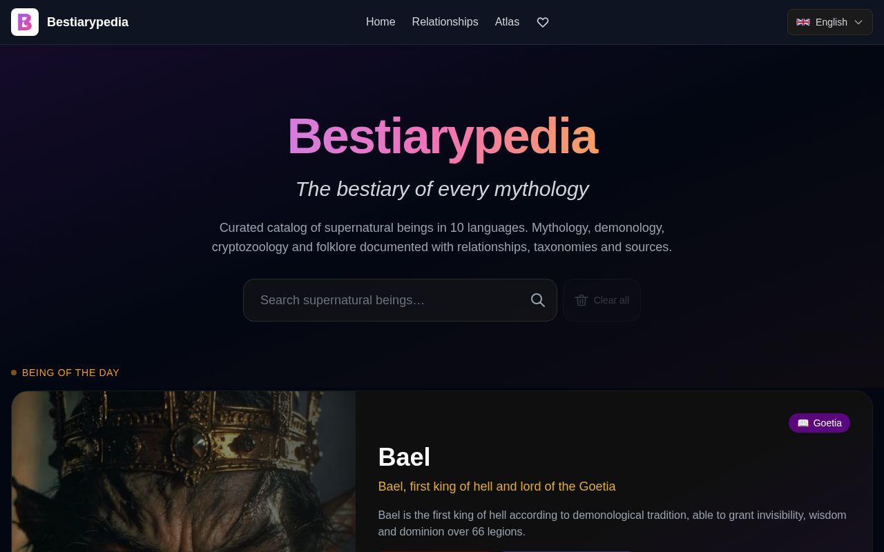 Homepage screenshot of bestiarypedia.com