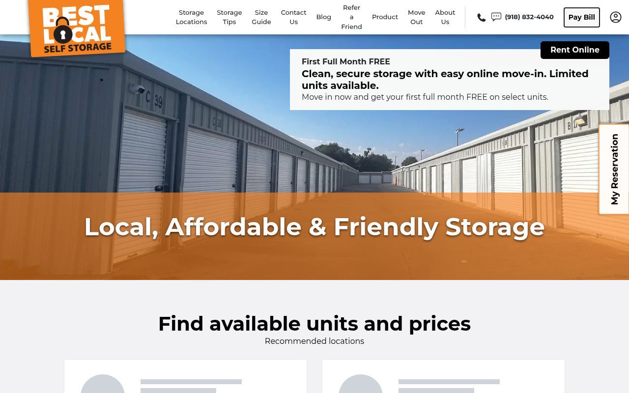 Homepage screenshot of bestlocalselfstorage.com